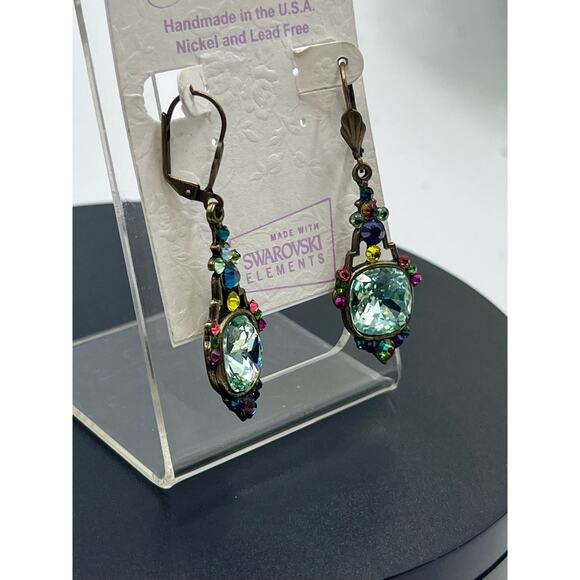 Anne Koplik Signed Cushion Cut Mint Swarovski Crystal Pierced Earrings New - Picture 6 of 15